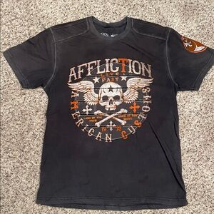 Affliction Men's Charcoal and Orange Skull Tee